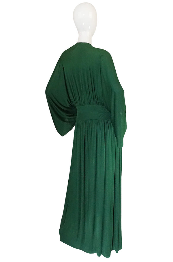 1960s Jean Patou Demi-Couture Green Jersey Caftan Dress