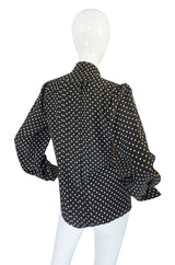 1970s Haute Couture Silk Dot Yves Saint Laurent Top