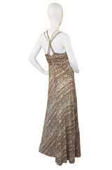 1970s Joy Stevens Printed Jersey Multi Strap Halter Dress