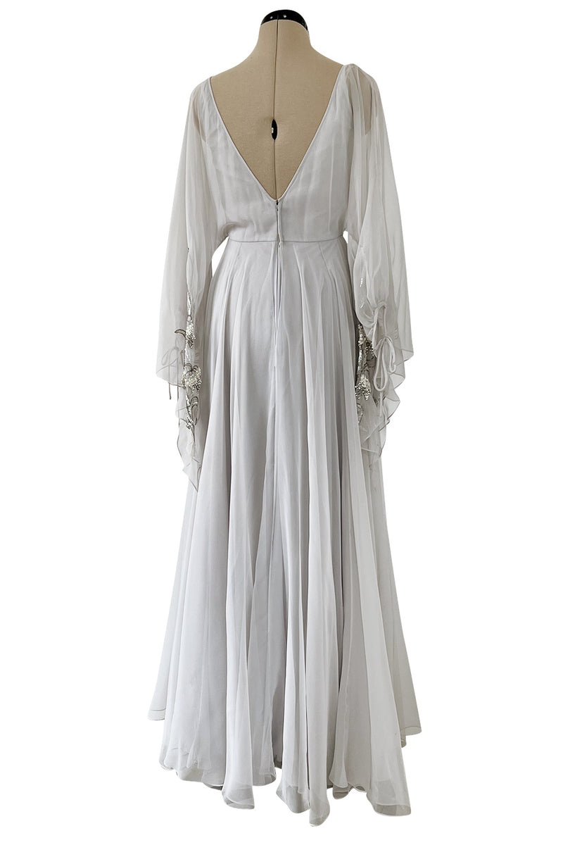 Magical 1970s Jean Varon Palest Silver Grey Chiffon Dress w Amgel Slee Shrimpton Couture Magical 1970s Jean Varon Palest Silver Grey Chiffon Dress w Amgel Slee Shrimpton Couture