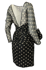 1980s Vicky Tiel Backless Dotted Silk Chiffon Fitted Mini Dress
