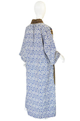 1970s Dragon & Floral Print Bill Blass Cotton Caftan Dress