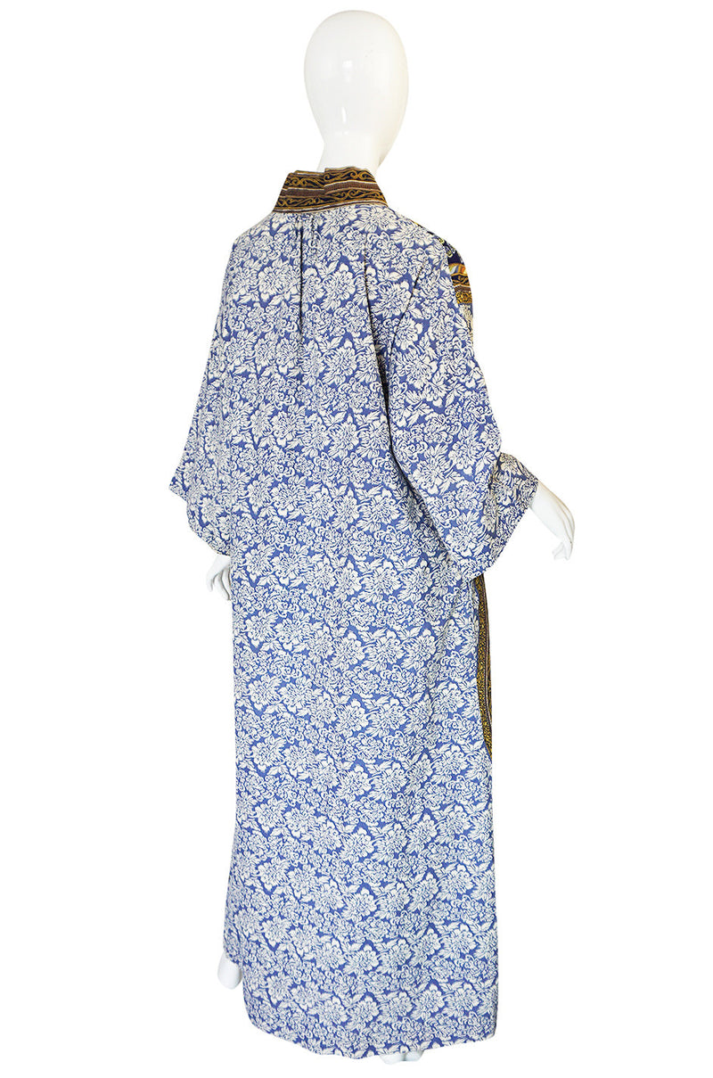 1970s Dragon & Floral Print Bill Blass Cotton Caftan Dress