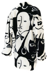 1980s Donnybrook Graphic Black & White Face Print Faux Fur Coat