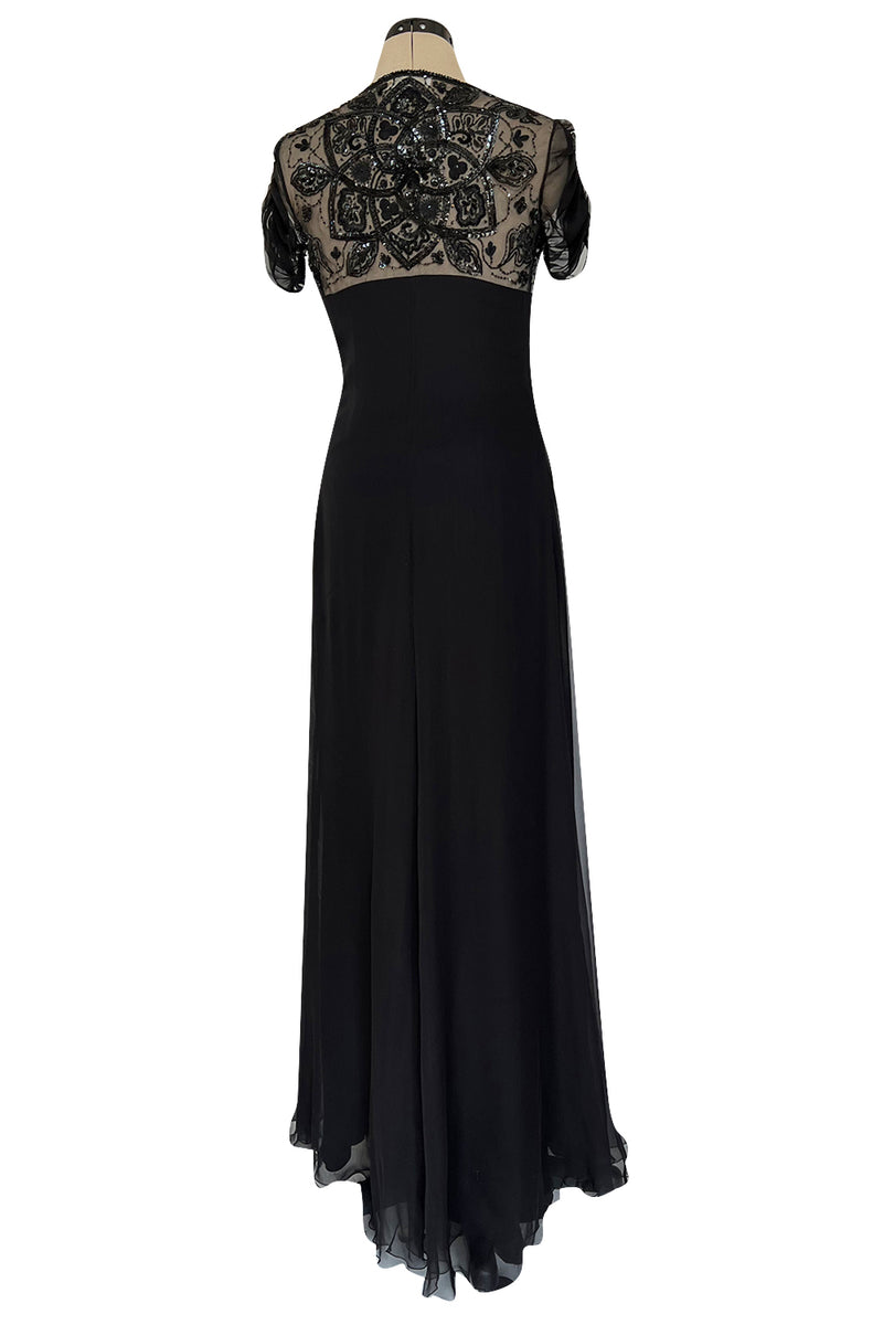 Stunning 1990s Valentino Black Silk Chiffon Dress w Sheer Beaded Net B Shrimpton Couture Stunning 1990s Valentino Black Silk Chiffon Dress w Sheer Beaded Net B Shrimpton Couture