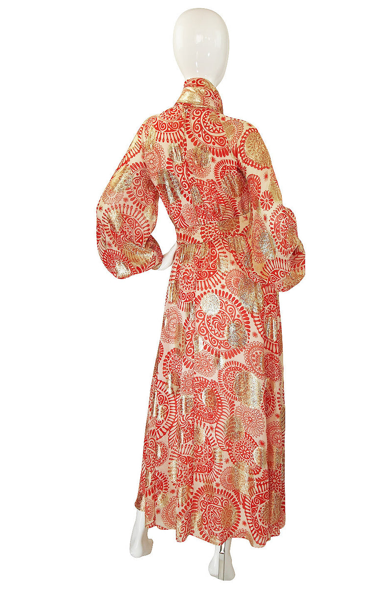 1960s Malcolm Starr Red Metallic Maxi Dress