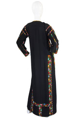1960s Bright Thread Hand Embroidered Black Caftan