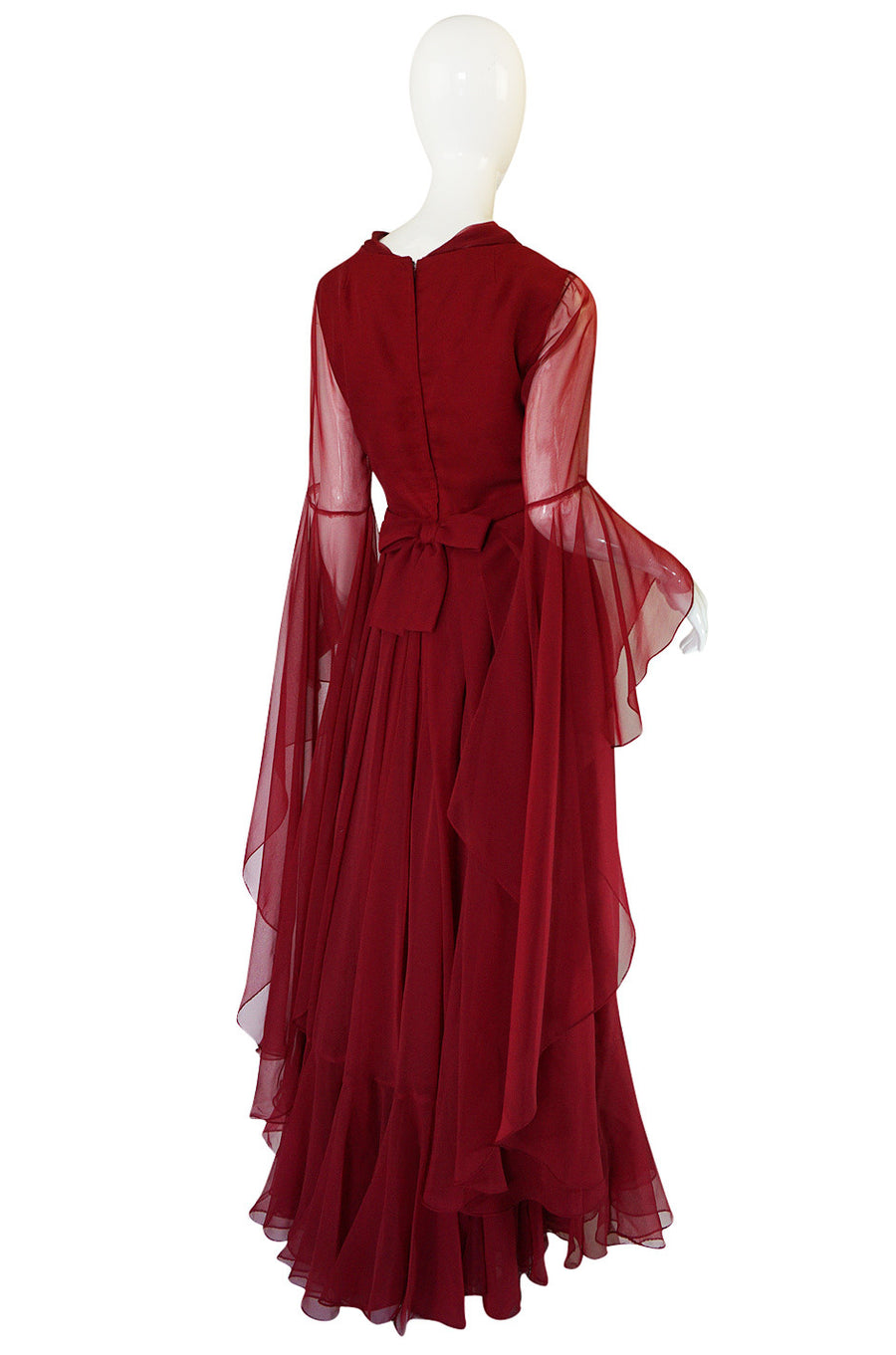 1960s Angel Sleeve Deep Burgundy Chiffon Dress – Shrimpton Couture
