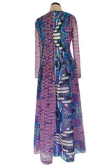 Gorgeous Spring 1972 Pierre Cardin Printed Silk Gazaar Dress w Fine Pleat Detailing