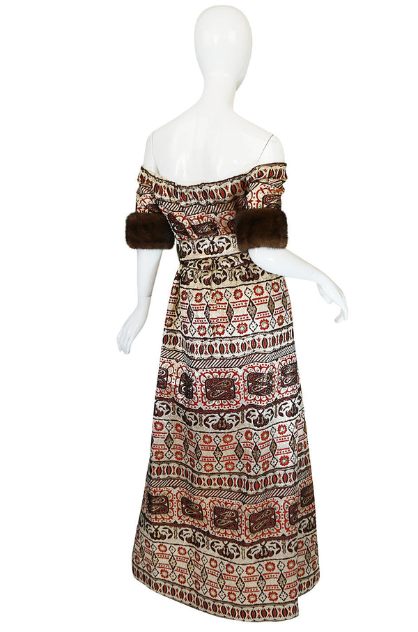 1973 Oscar de la Renta Mink Cuff Metallic Brocade Gown