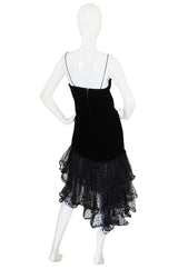 1978 Oscar de la Renta Velvet & Dotted Net Dress