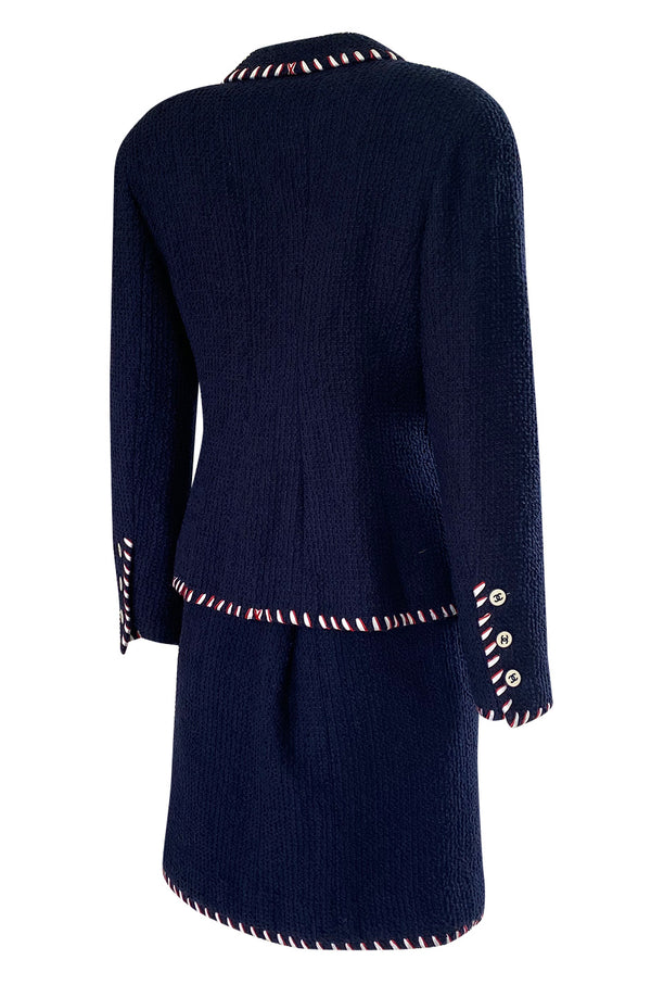 Spring 1994 Chanel Runway Documented Red & White Ribbon Navy Suit