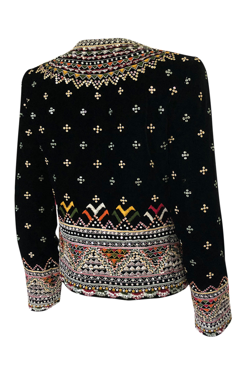 Fall 2002 Oscar de la Renta Embroidered & Sequin Black Velvet Jacket