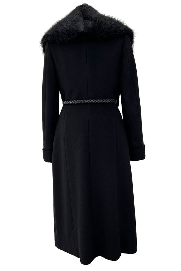 Incredible Fall 2006 Alexander McQueen Black Cashmere Coat w Detachable Fur Collar