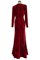 Extraordinary Fall 1998 Yves Saint Laurent Deep Red Moire Velvet Dress w Orginal Tag