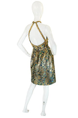 1960s Studded & Embellished Metallic Backless Dress