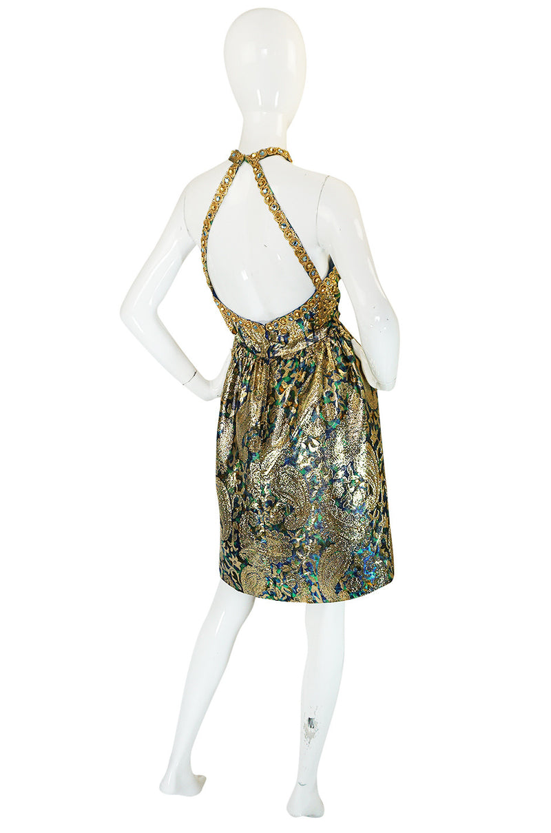 1960s Studded & Embellished Metallic Backless Dress