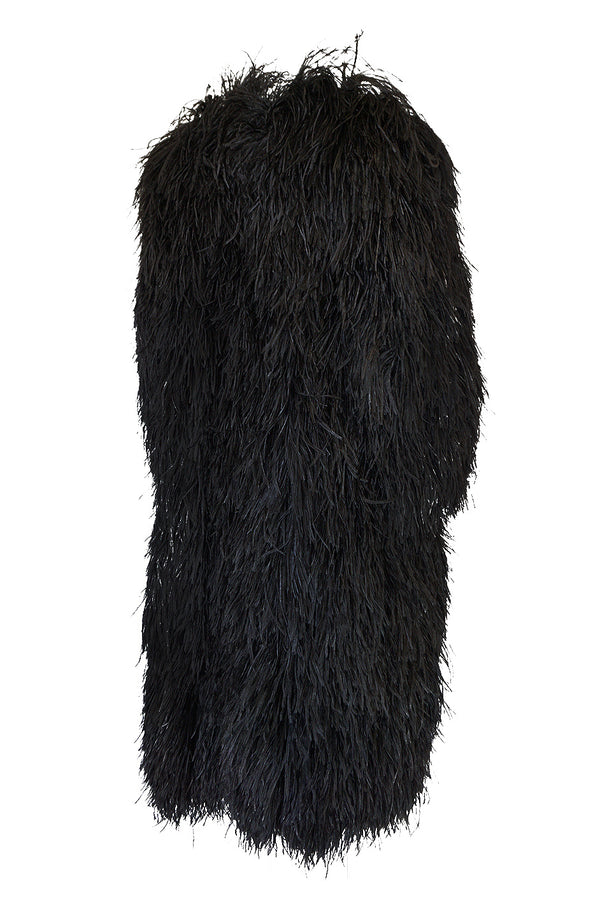 Rare c1970 Yves Saint Laurent Black Ostrich Feather Coat