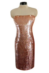 Fabulous 1980s John Anthony Couture Pink & Bronze Fully Sequinned Strapless Dress & Matching Jacket