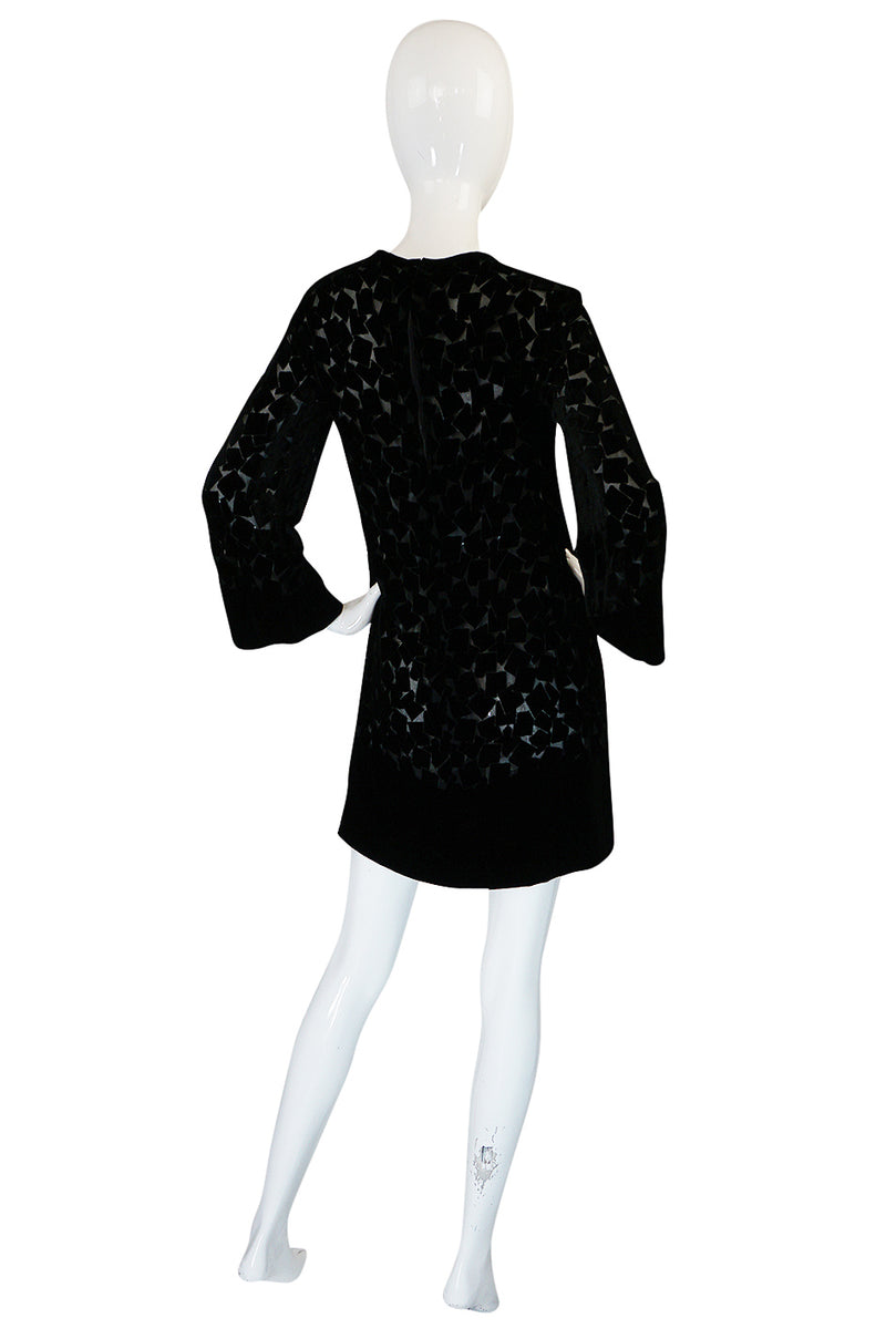 1970s Yves Saint Laurent Fused Velvet & Silk Chiffon Shift Dress