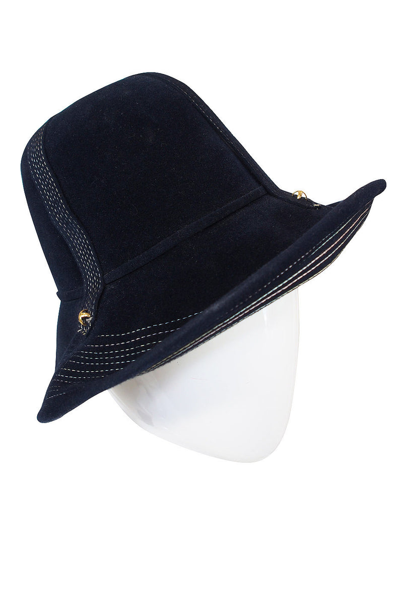 1970s Yves Saint Laurent Chic Blue Felt Fedora Hat