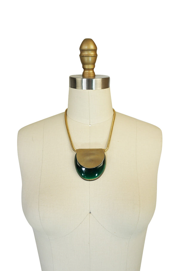1970s Graduated Green Lanvin Resin and Gold Necklace