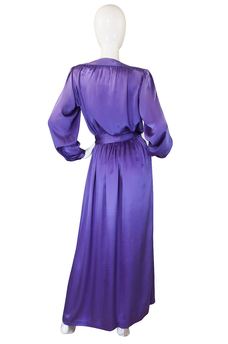 Fine c1988 Yves Saint Laurent Purple Silk Satin Wrap Dress