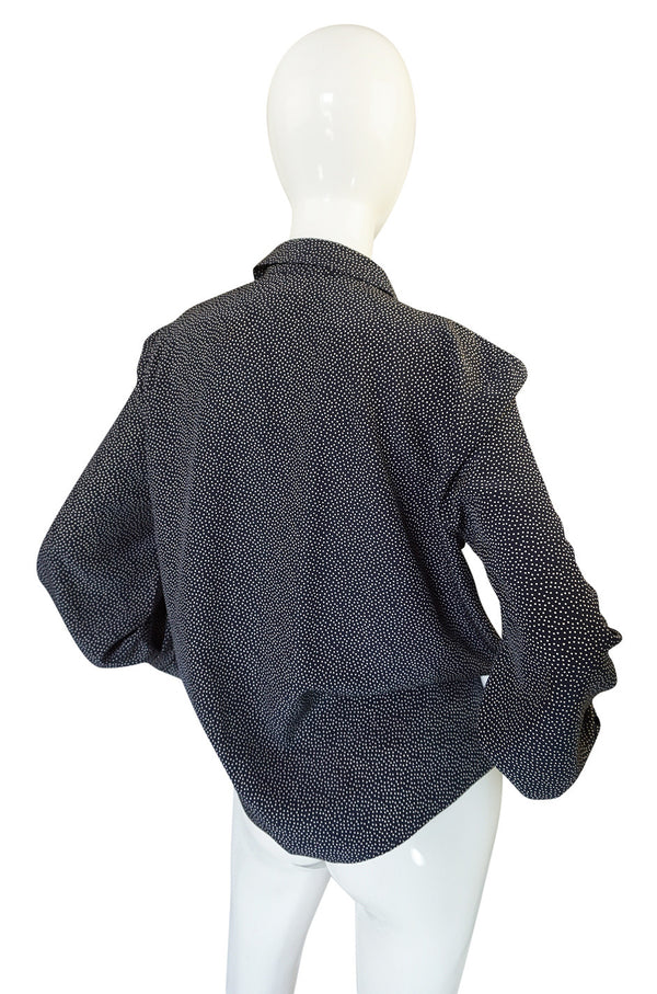 1970s Miss Valentino Navy Dot Silk Shirt