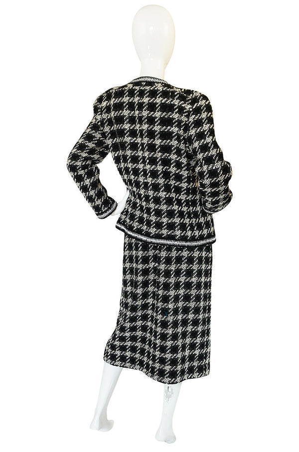 Rare 1980s Graphic Boucle Chanel Midi Length Skirt Suit