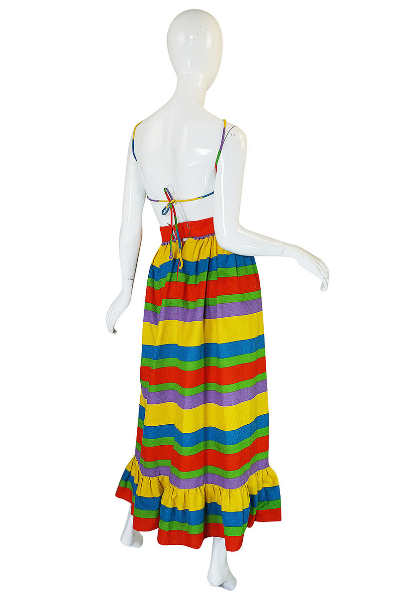 Spring 1972  Oscar de la Renta Backless Rainbow Striped Halter Dress