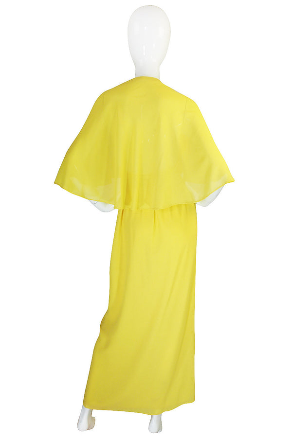1970s Backless Yellow Wrap Halston Maxi Dress