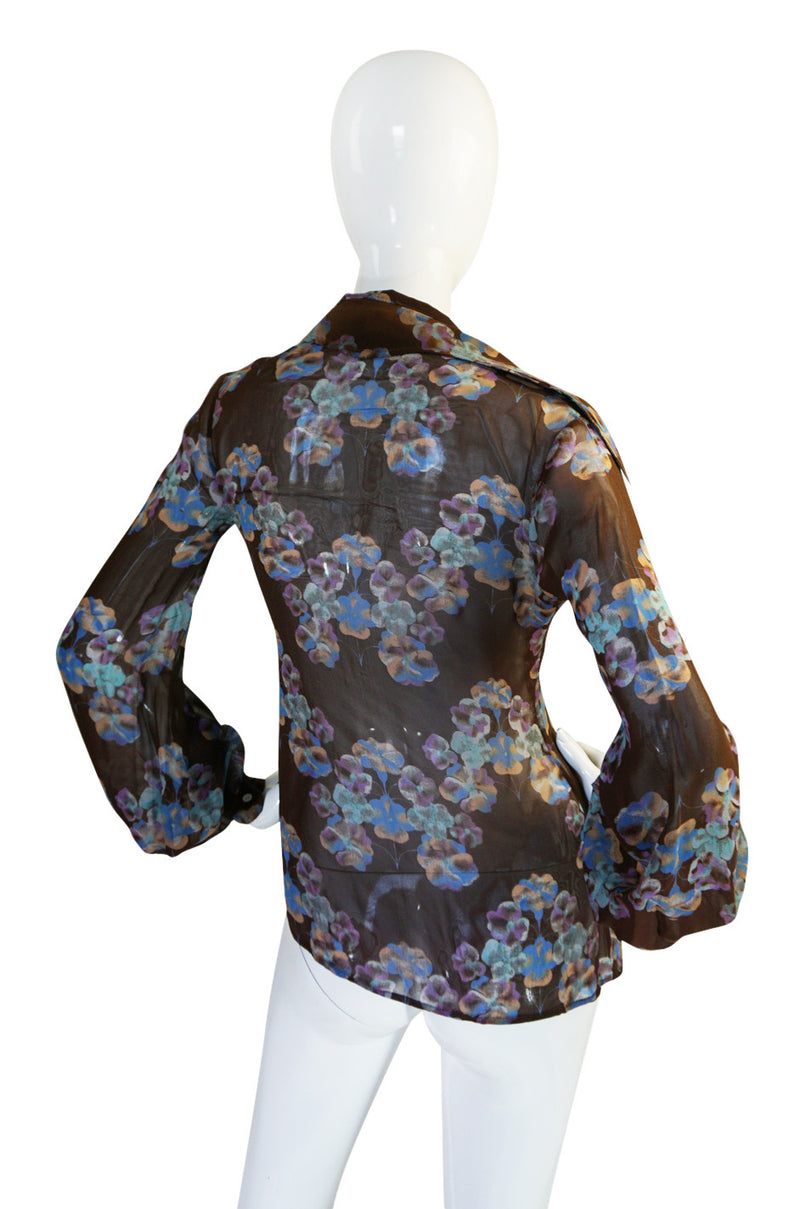 1970s Rare Jeff Banks Extreme Pointed Collar Floral Shirt