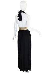 1980 Bill Tice Plunge Black & Gold Backless Dress