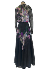 Beautiful 1970s Ted Lapidus Ribbon Weave Silk Chiffon Dress w Prettiest Floral Print