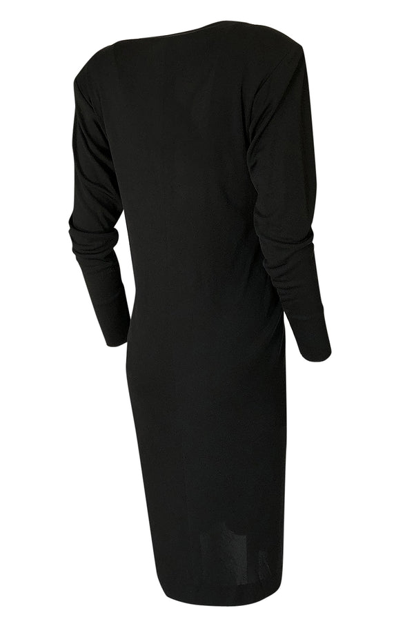 F/W 1985 Yves Saint Laurent Ad Campaign Black Jersey Plunge Dress