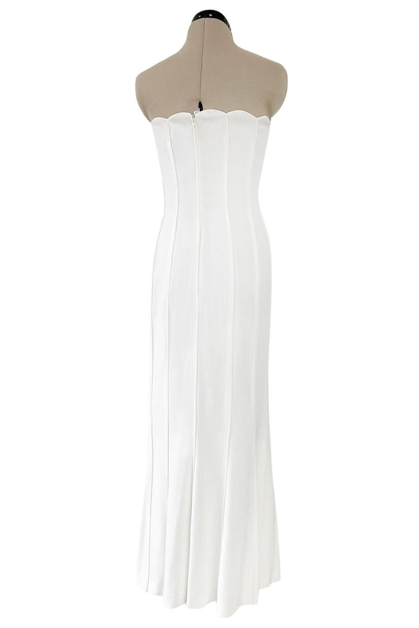 Instantly Recognizable Spring 1992 Valentino Strapless All White Vertical Paneled Dress