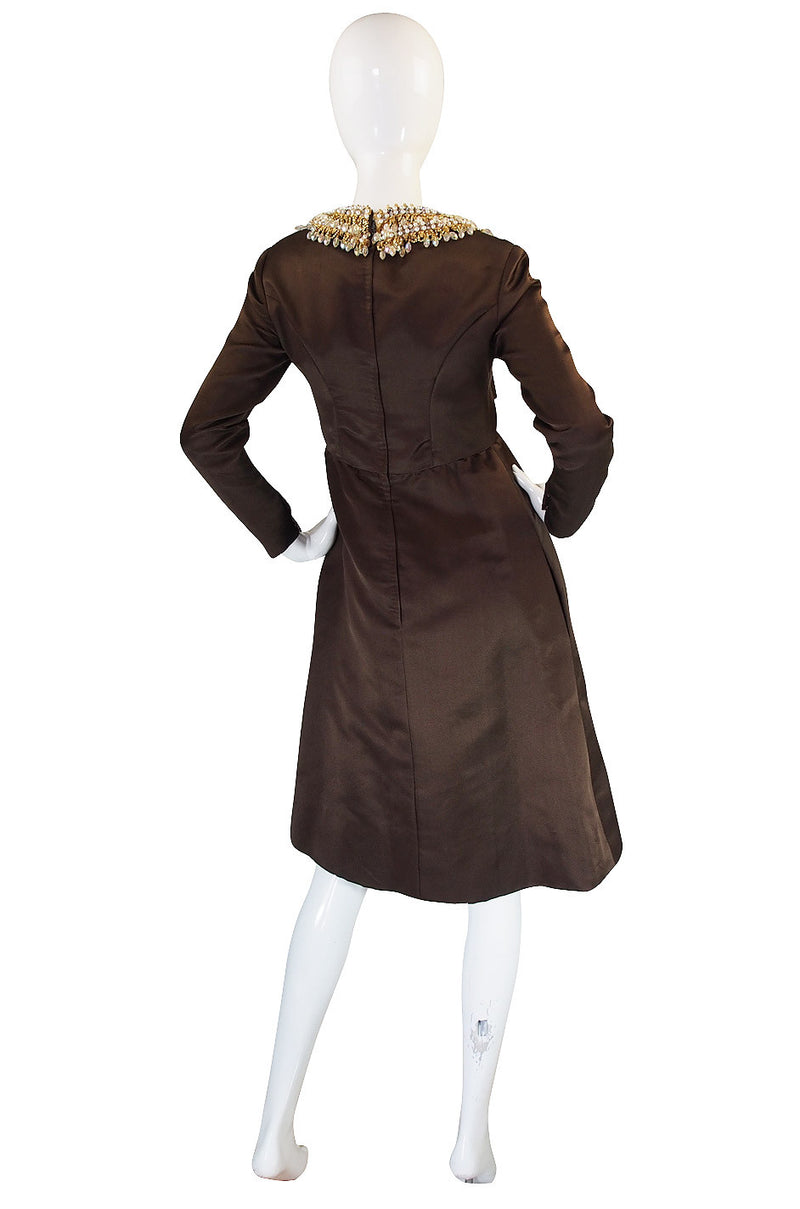 1960s Heavily Beaded Neckline Sarmi Silk Dress