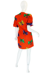 1980s Bow Print Odicini Couture Red Wrap Dress