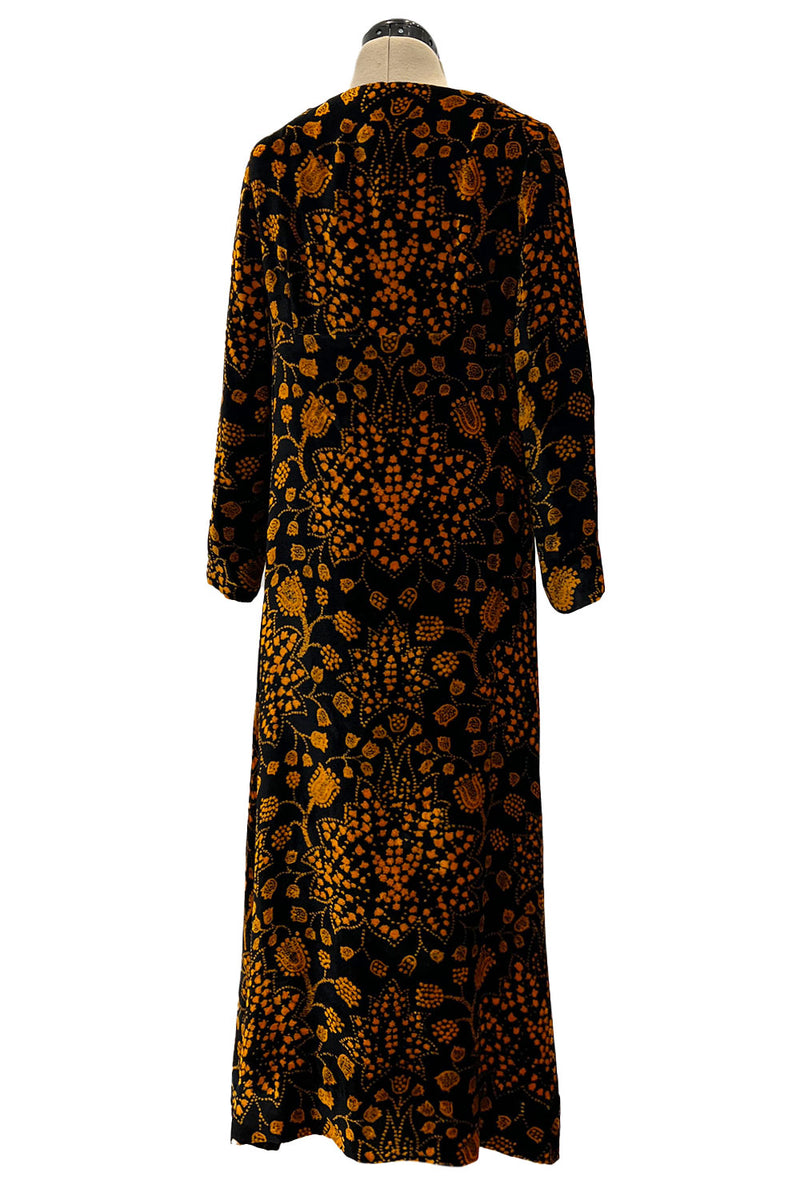 Amazing 1975 Thea Porter Printed Burnt Gold & Black Silk Velvet Caftan Shrimpton Couture Amazing 1975 Thea Porter Printed Burnt Gold & Black Silk Velvet Caftan Shrimpton Couture