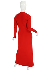 c1973 Halston Red 100% Cashmere Evening Dress