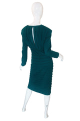 1980s Teal Zandra Rhodes Ribbed Fitted Dress
