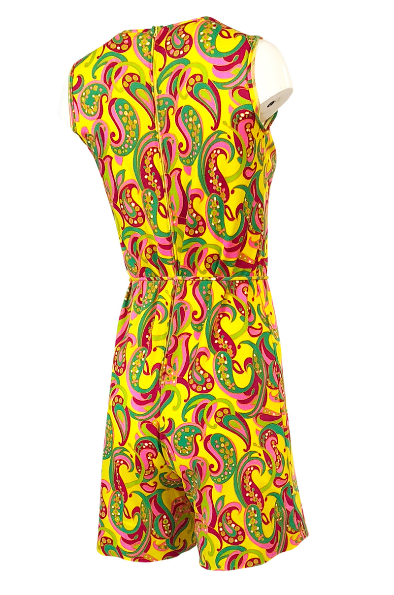 1960s Jeanne Lanvin Yellow & Pink Printed Jersey Playsuit Romper