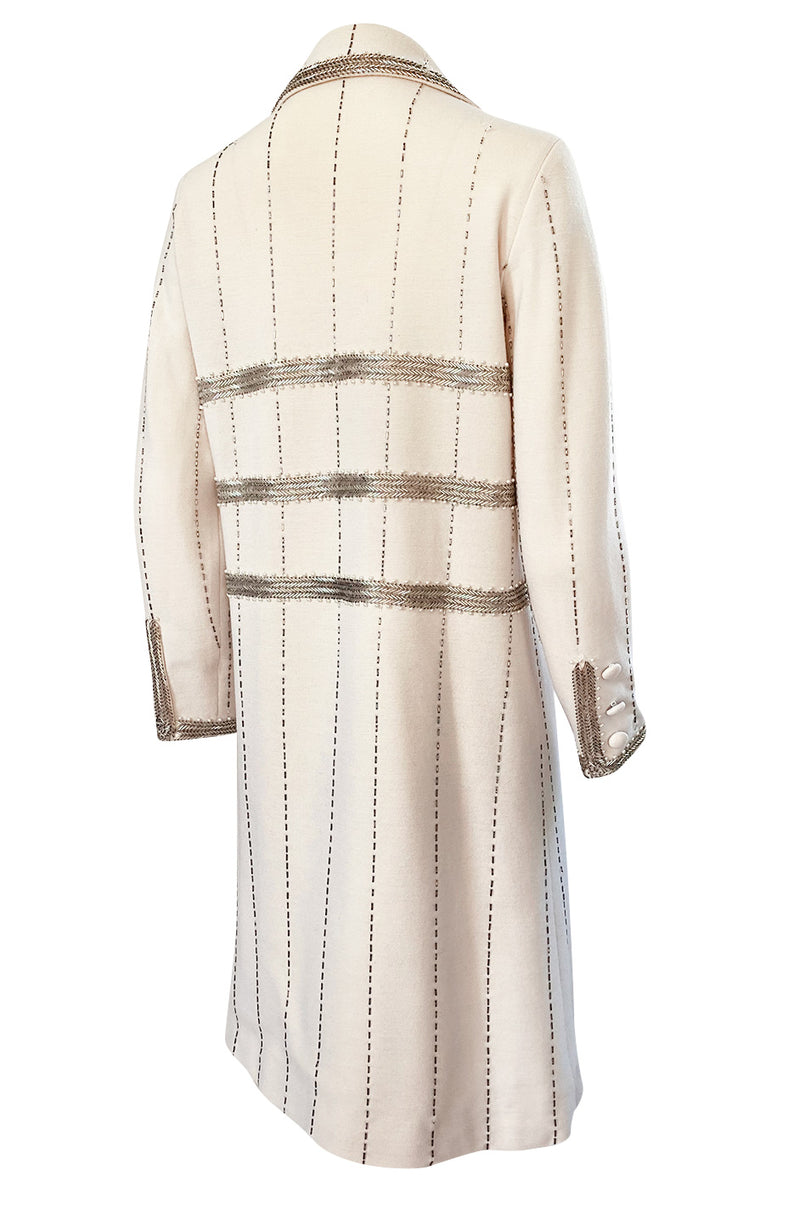 1960s Unlabeled Mr. Blackwell Beaded Ivory Wool Jersey Coat