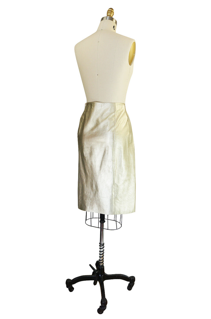 Recent Prada Muted Gold Fine Leather Skirt