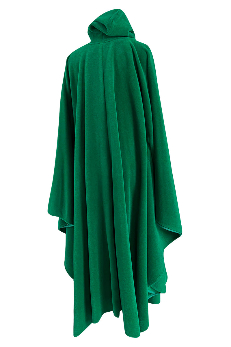 Fabulous Recent Balenciaga Vivid Green Felted Wool Cape w Hood & Front Panels