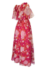 1960s Jean Louis Demi-Couture Silk Chiffon Dress w Caped Bodice