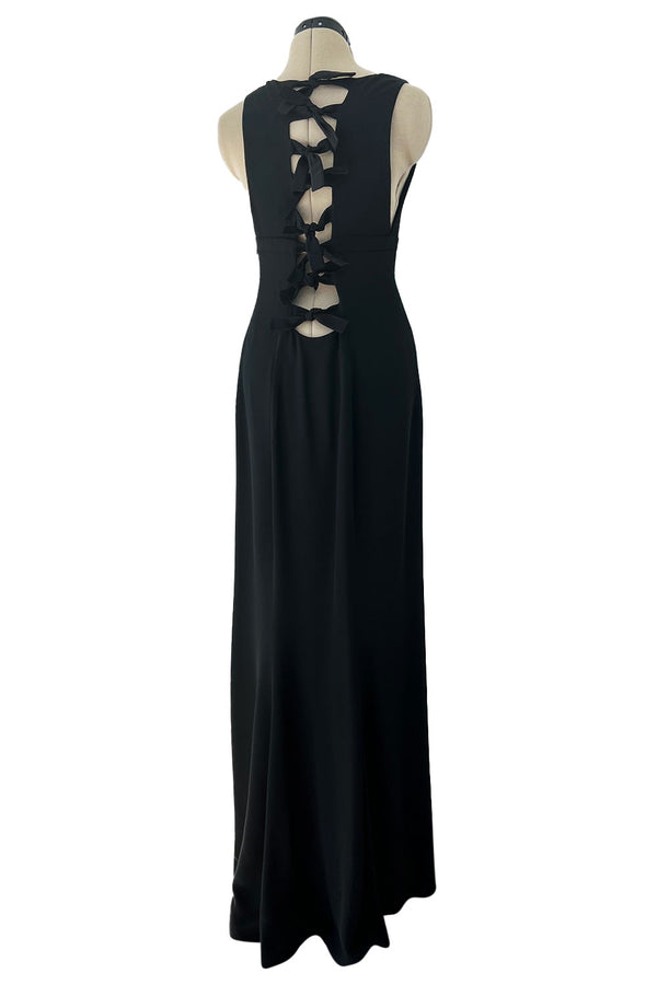 Stupendous Spring 2008 Valentino Original Runway Black Front & Back Plunge Bow Dress