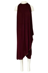 1970s Holly's Harp Deep Burgundy & Gold Silk Jersey Dress w Harem Pant Set