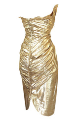 Rare Spring 1985 Thierry Mugler Bombshell Pleated Gold Lurex 'Shell' Dress