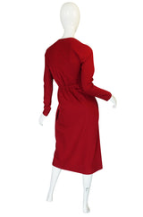 1970s Halston Deep Red Wool Jersey Wrap Dress